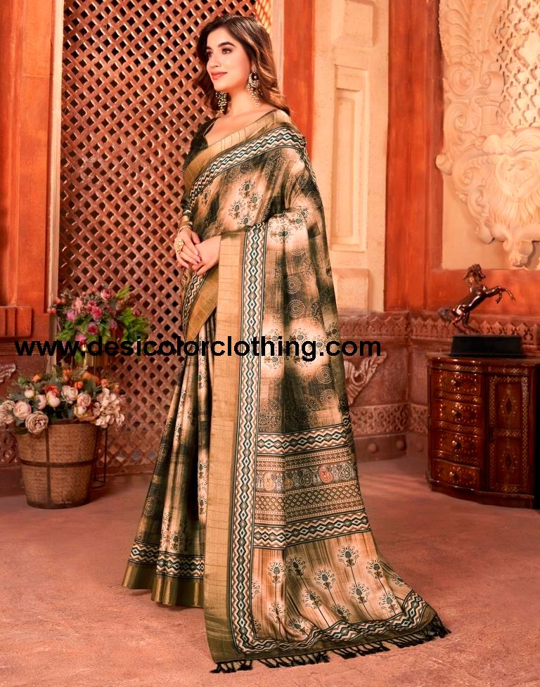 Brown Silk Printed Saree