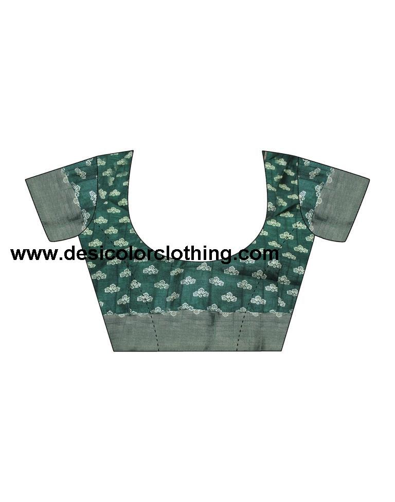 Dark Green Silk Printed Saree