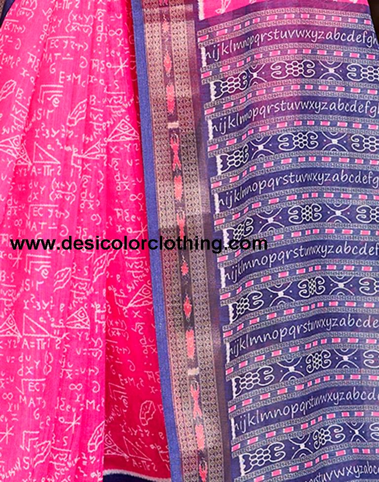 Pink Linen Printed Saree