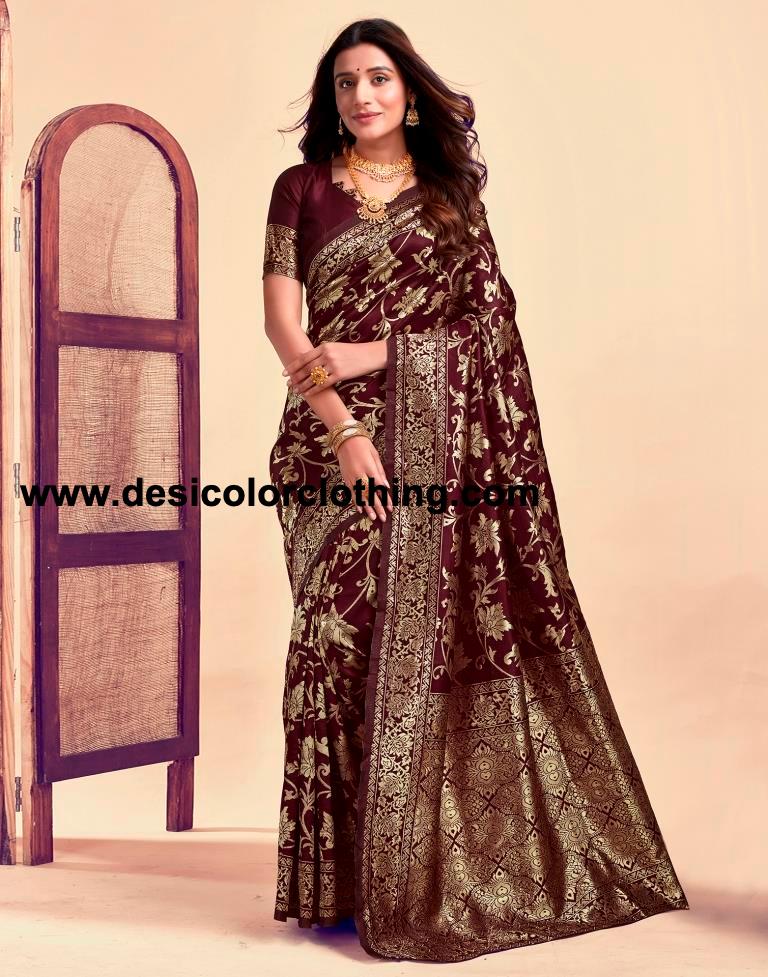 Dark Maroon Silk Plain Saree