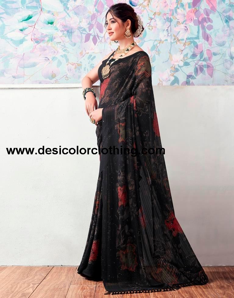 Black Georgette Printed Sarees