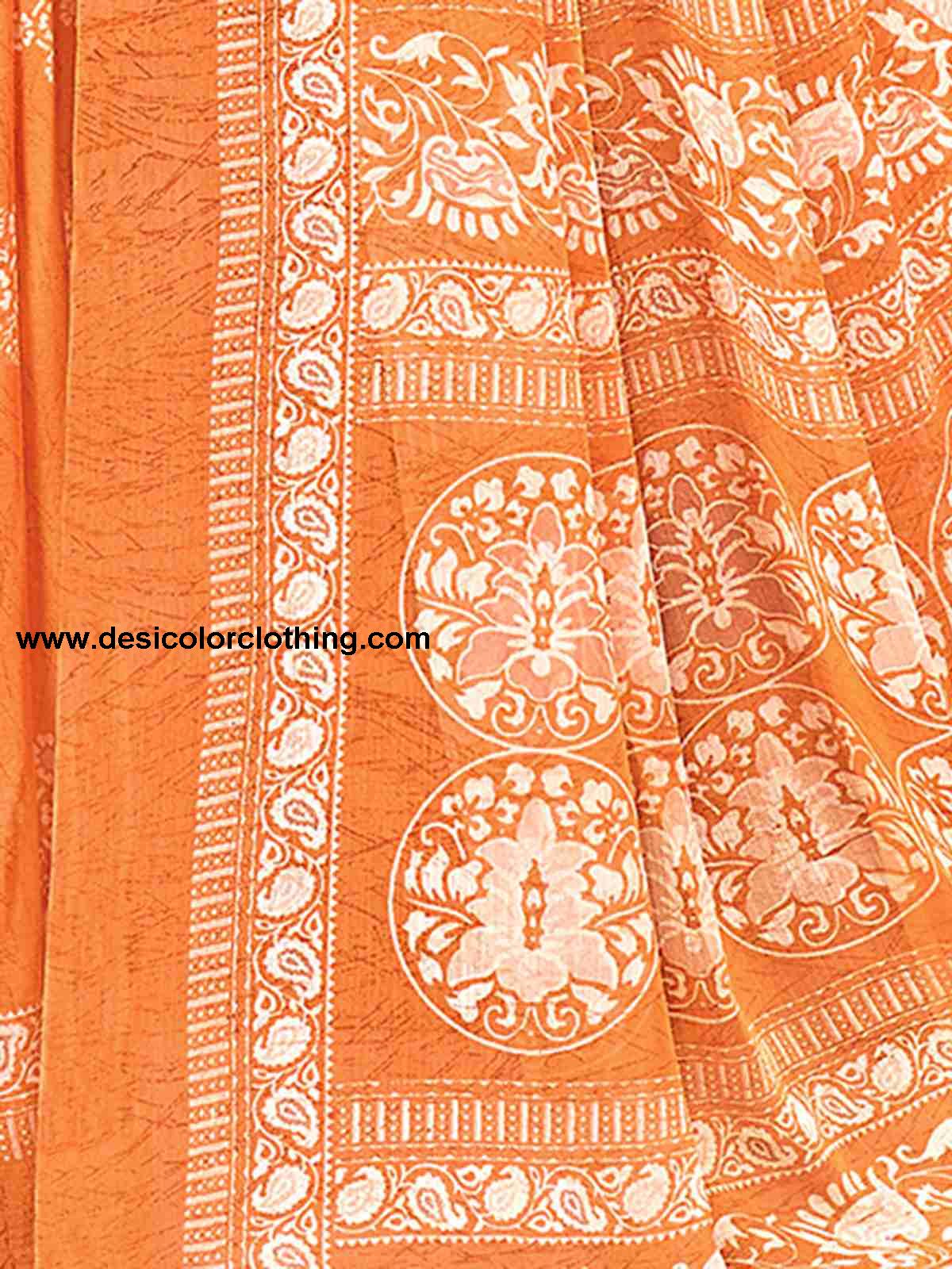 Orange Chiffon Printed Saree