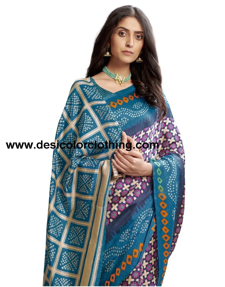 Blue Coloured Poly Silk Printed Casual saree | SLV1735S264