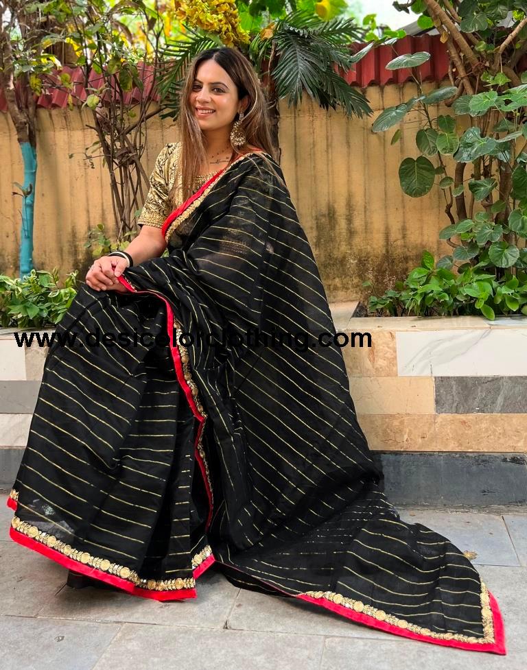 Black Cotton Plain Sarees