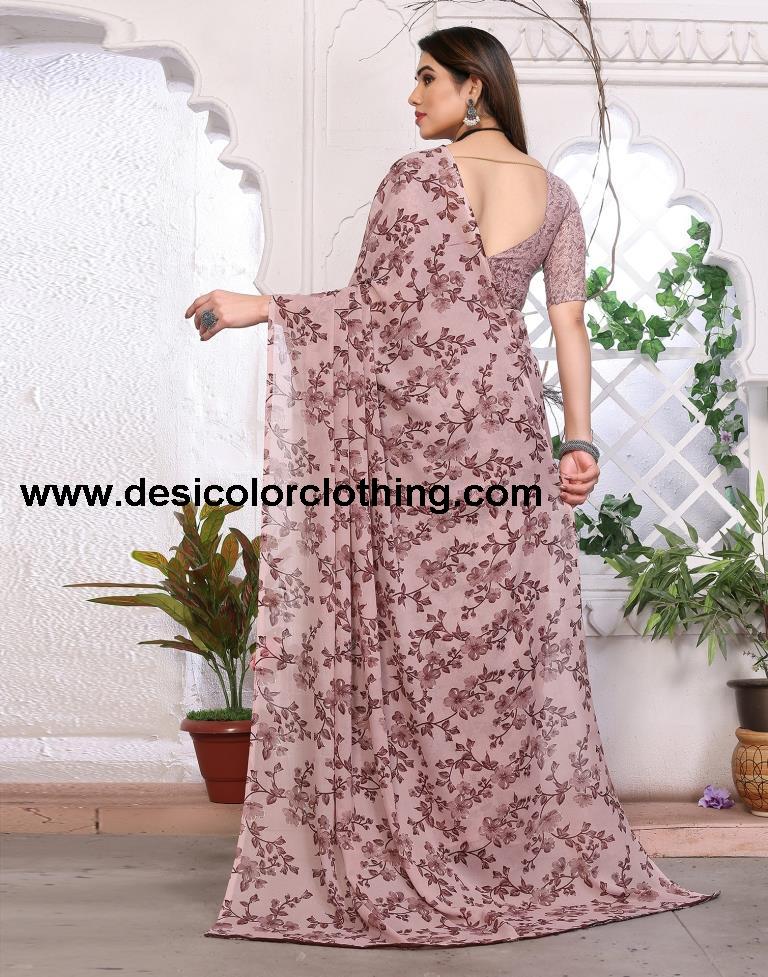 Dusty Pink Georgette Floral Printed Saree