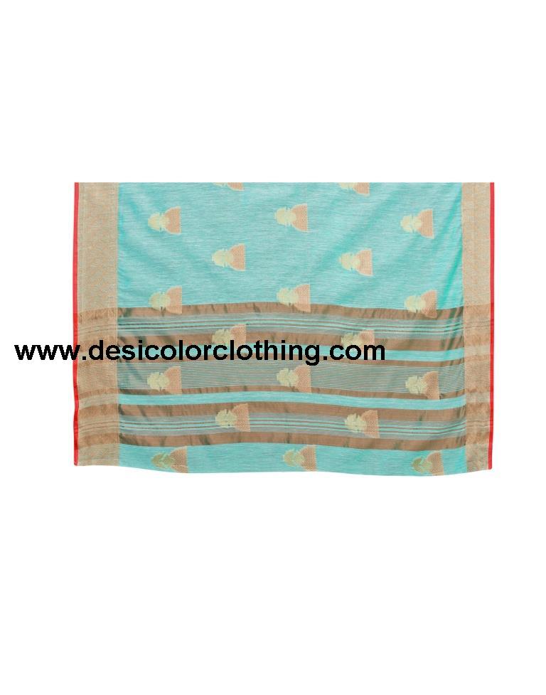 Sky Blue Coloured Cotton Slub Jacquard Partywear saree