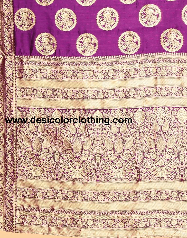 Magenta And Golden Silk Saree