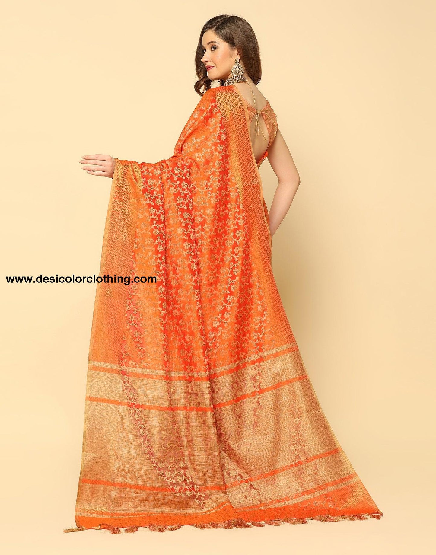 Orange Banarasi Silk Saree