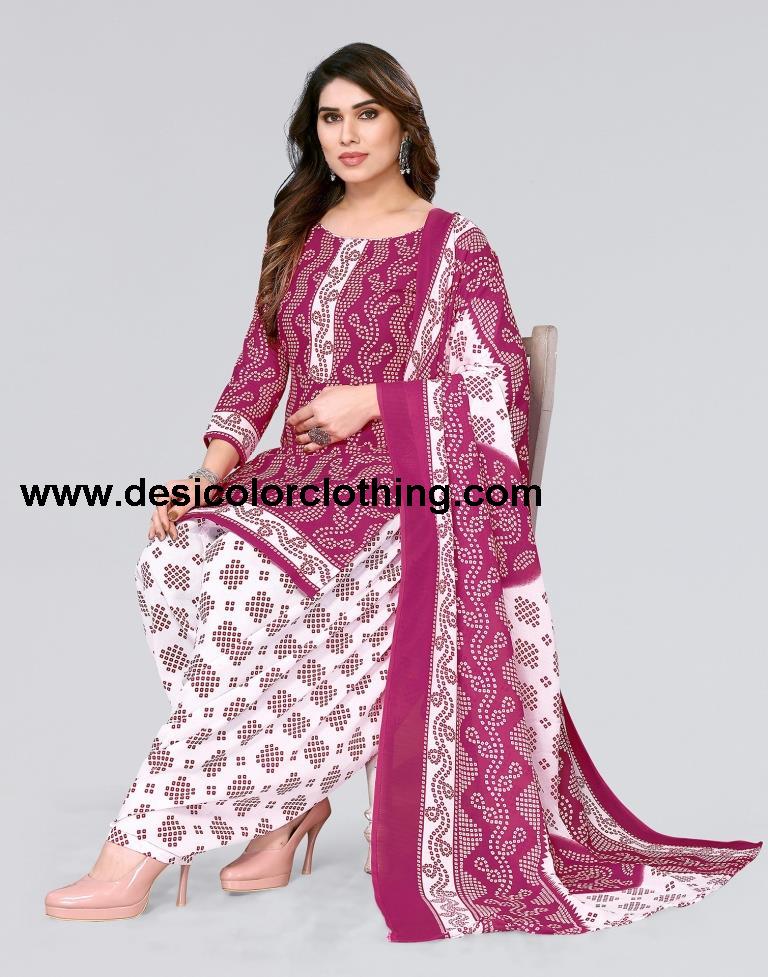 Pink Printed Cotton Unstitched Salwar Suit Material