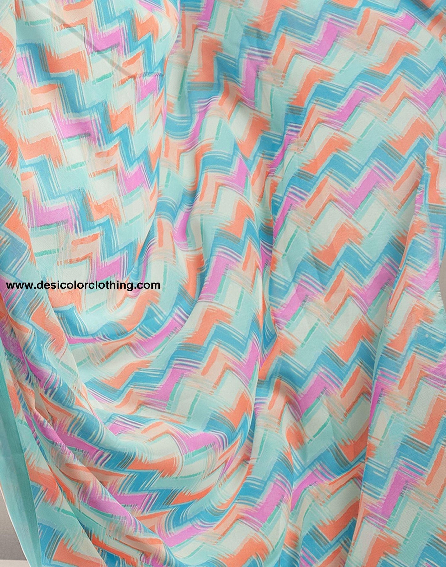 Turquoise Printed Georgette Saree