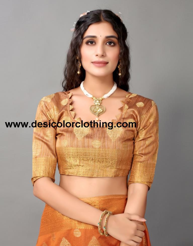 Orange Banarasi Silk Saree