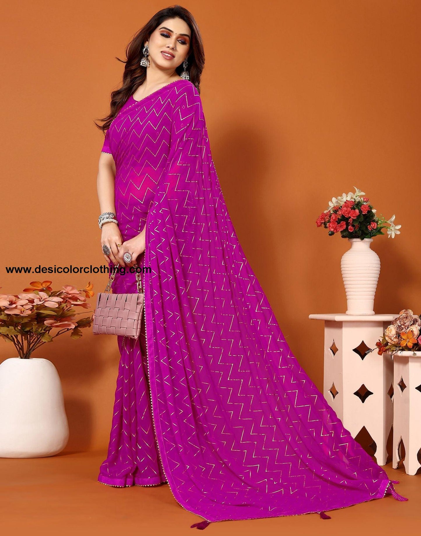 Pink Printed Saree