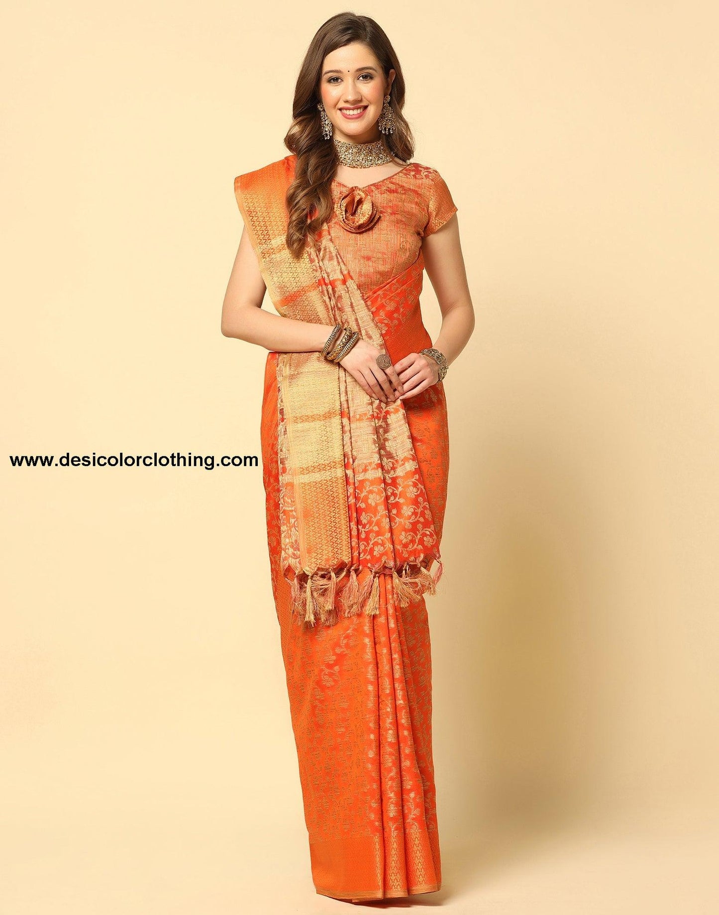 Orange Banarasi Silk Saree