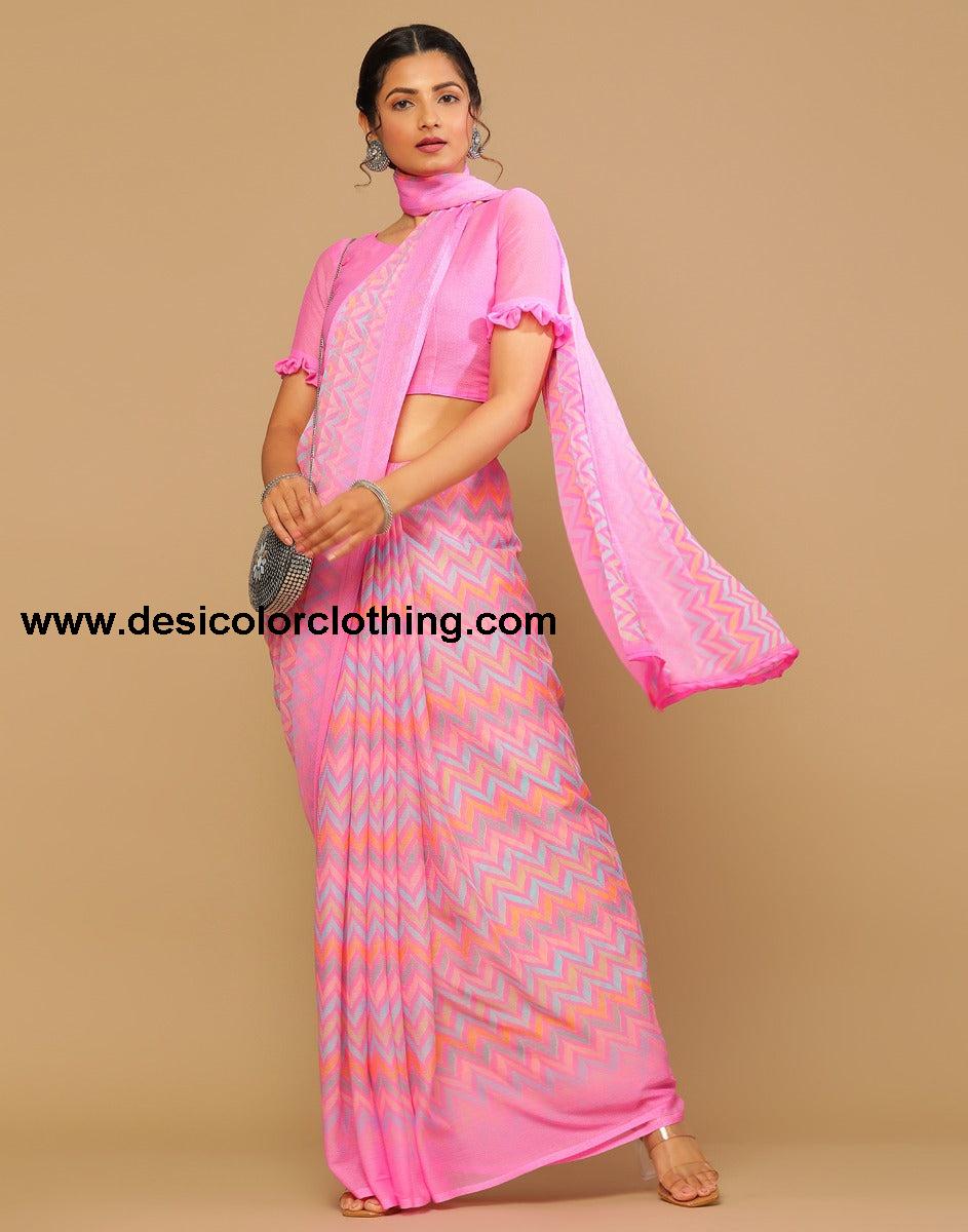Pink Printed Saree