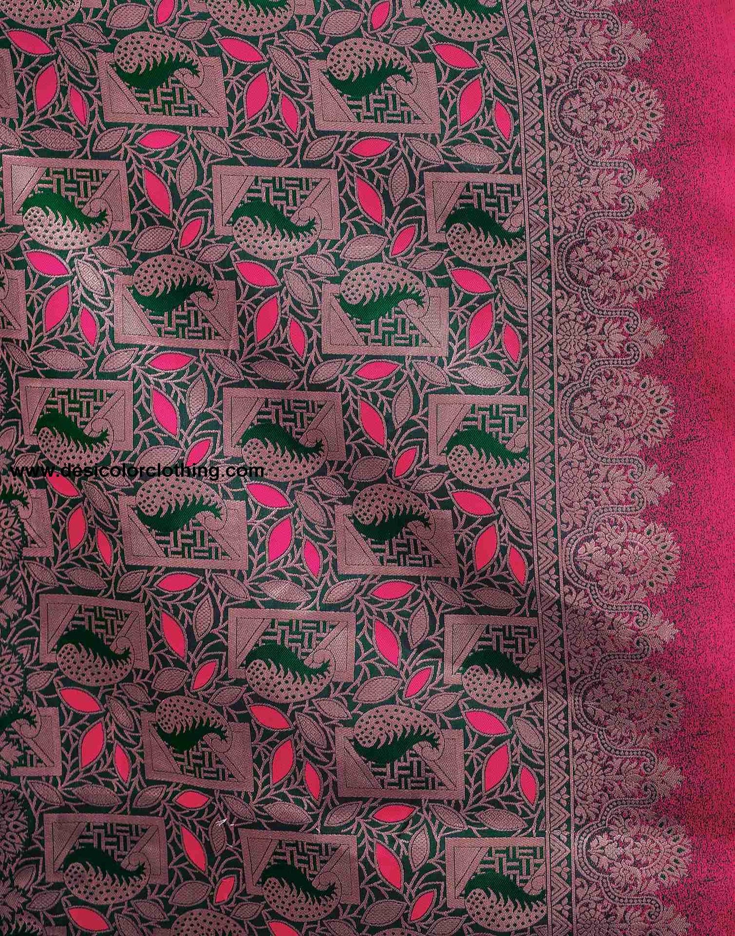 Pink And Green Weaving Silk Saree