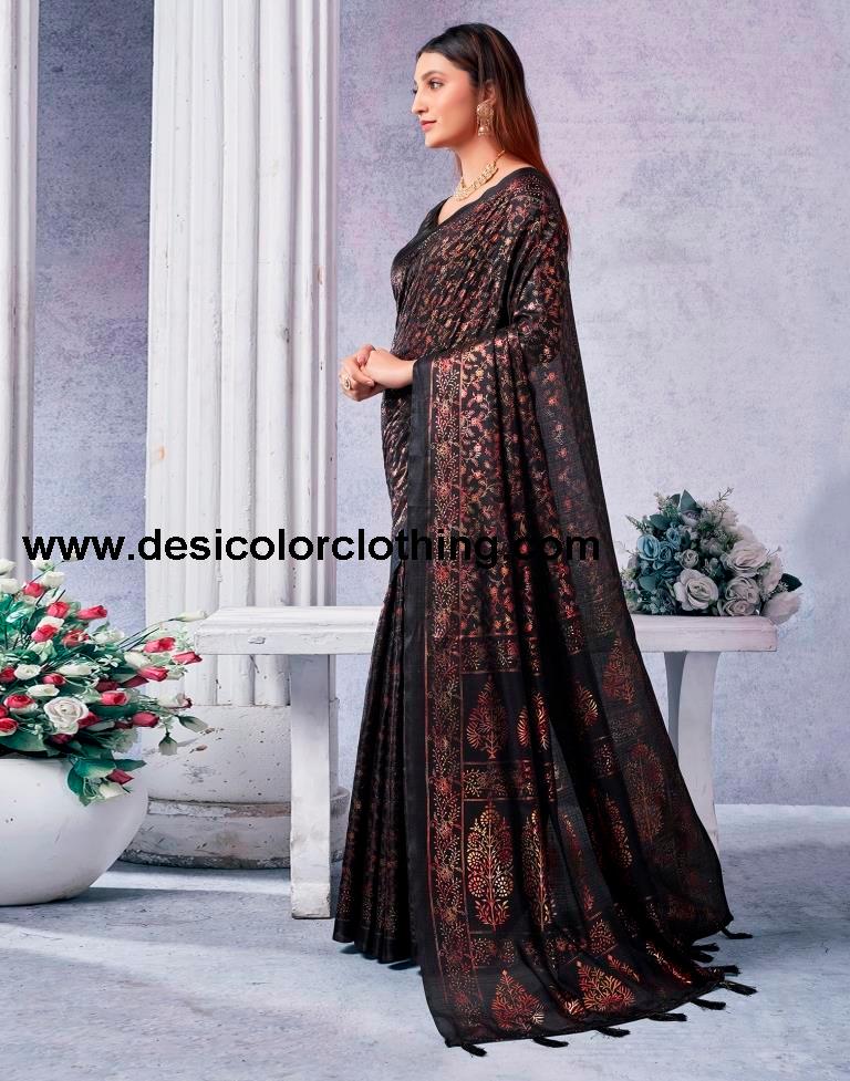 Black Silk Printed Saree
