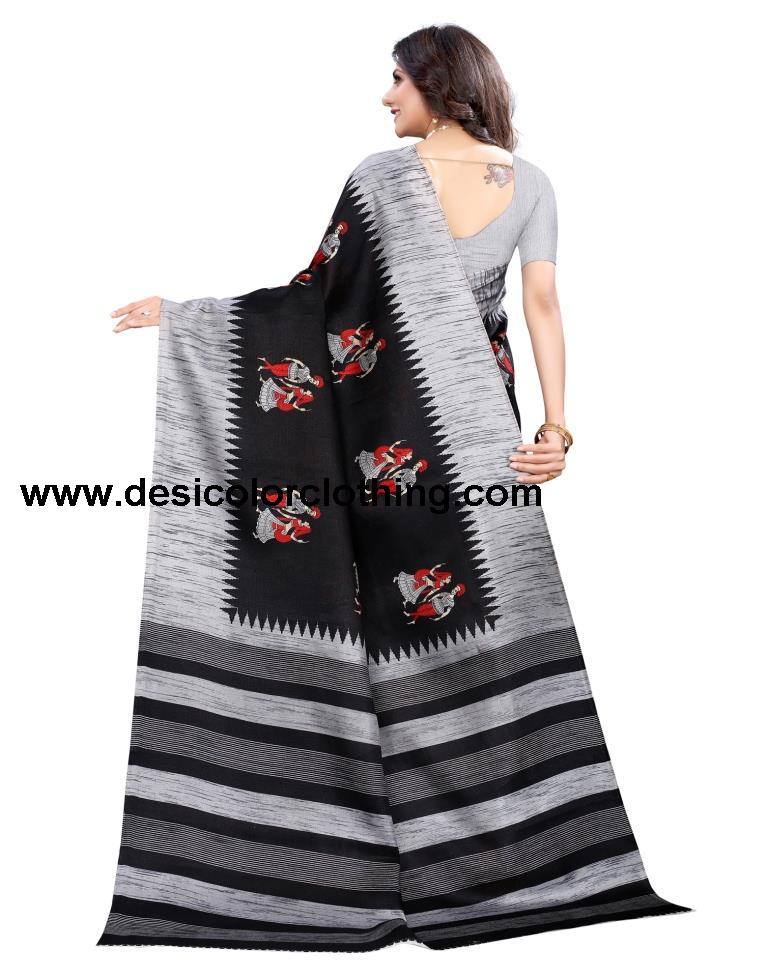 Black Coloured Khadi Silk Printed Casual saree