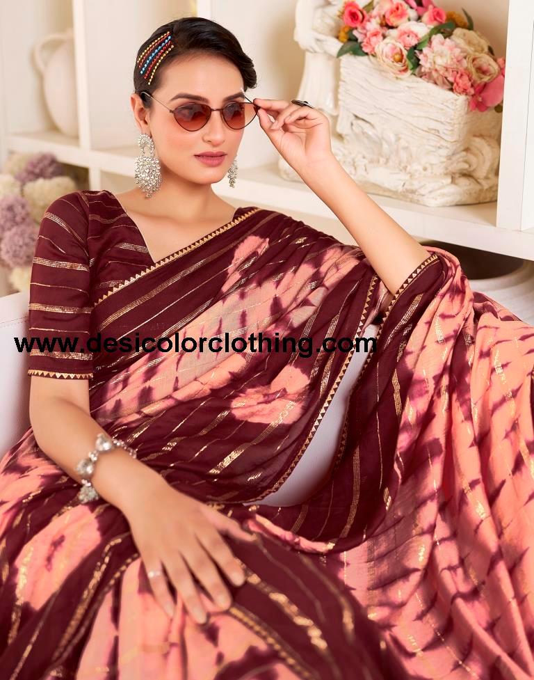 Peach Chanderi Printed Ready To Wear