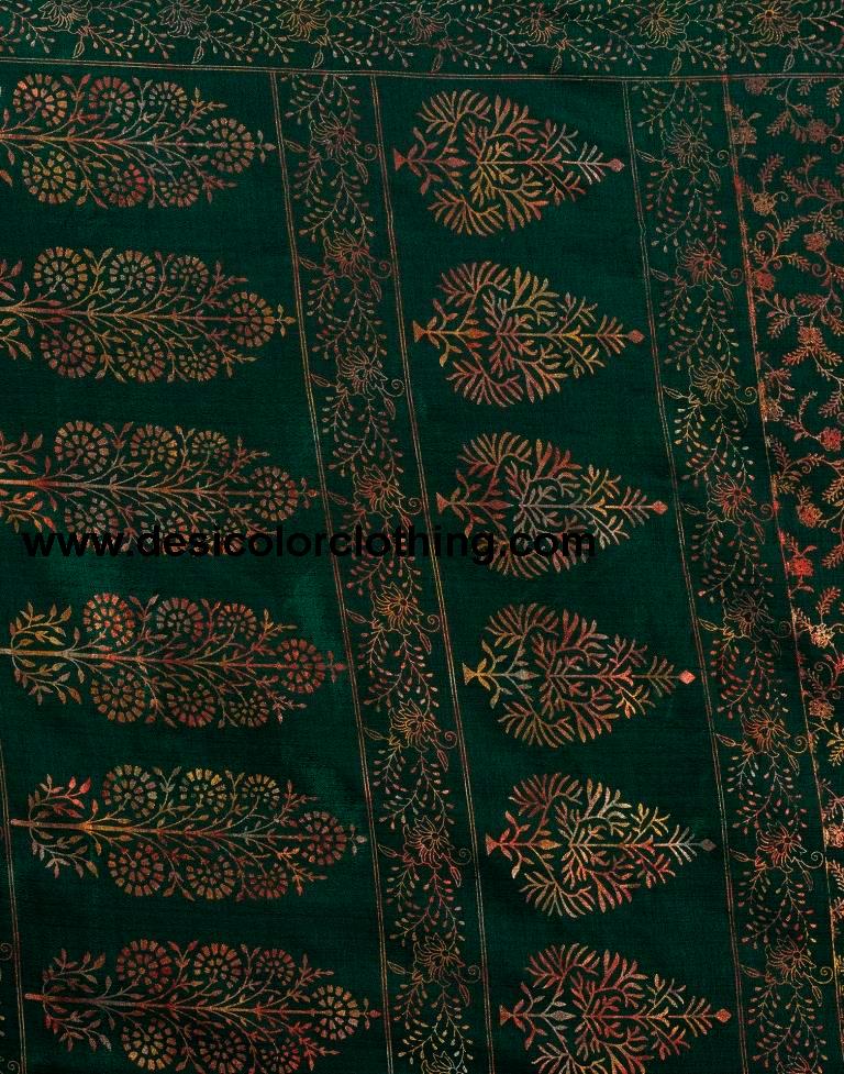 Dark Green Silk Printed Saree