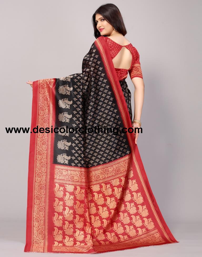 Black Printed Silk Saree