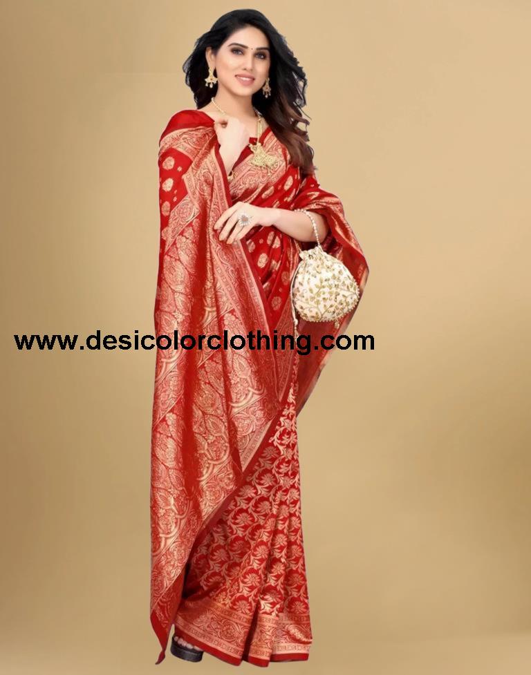 Red Jacquard Banarasi Silk Saree