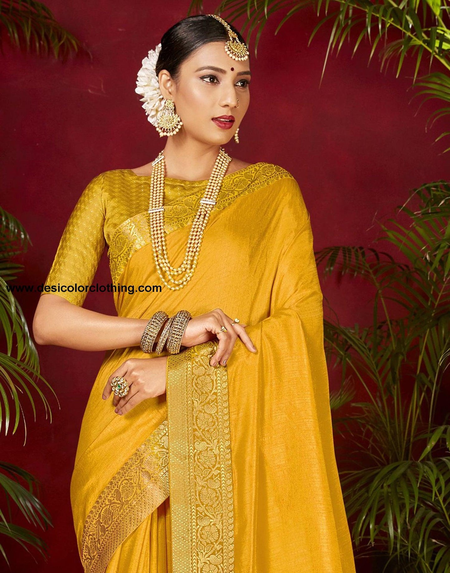 Yellow Plain Silk Saree