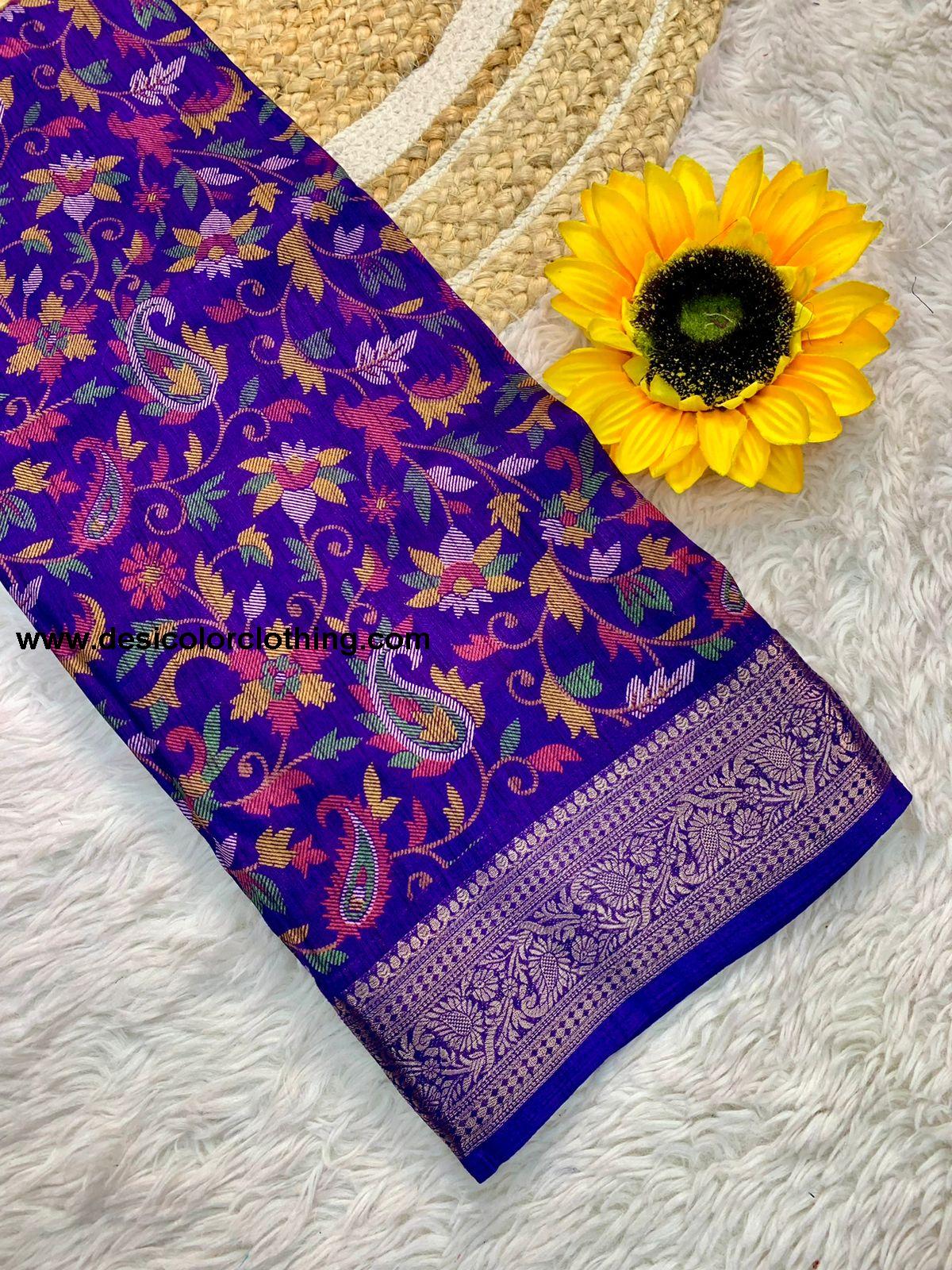 Beautiful Dola Silk Saree with Floral Design and Contrast Weaving