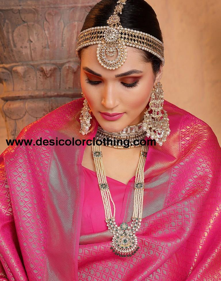 Rani Pink Banarasi Silk Weaving Saree