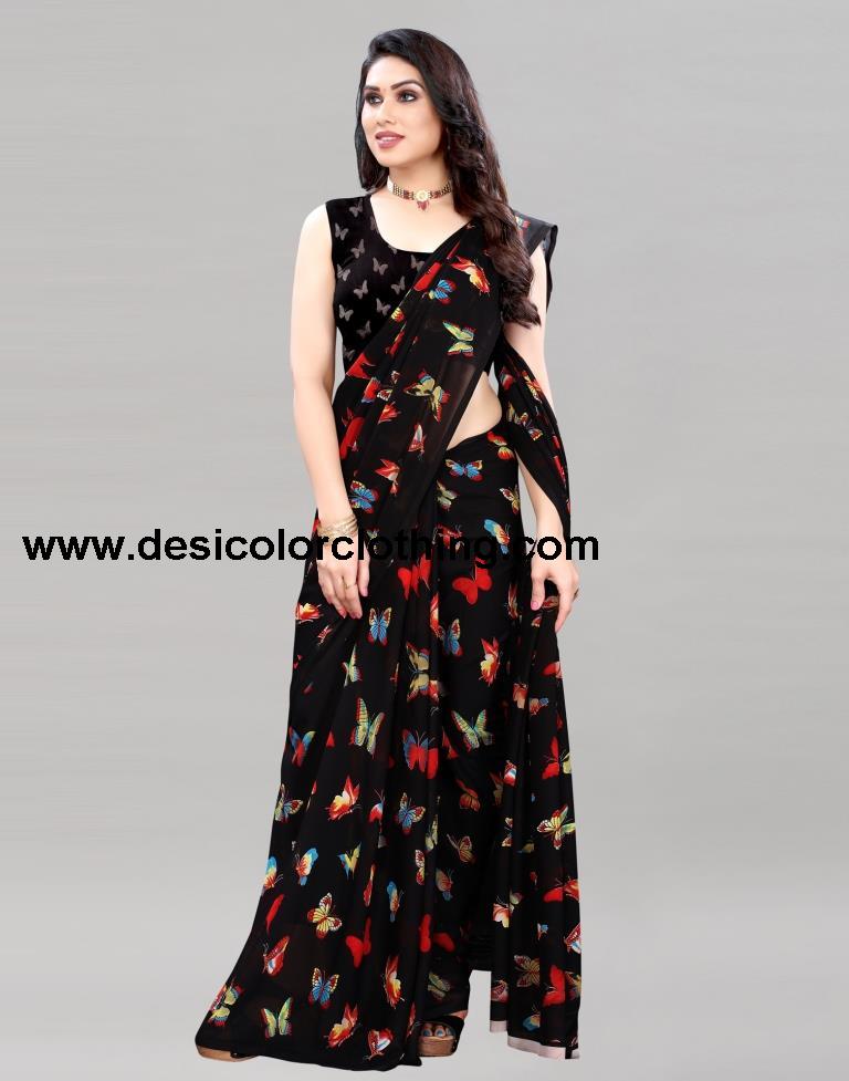 Black Printed Saree | 2098S668