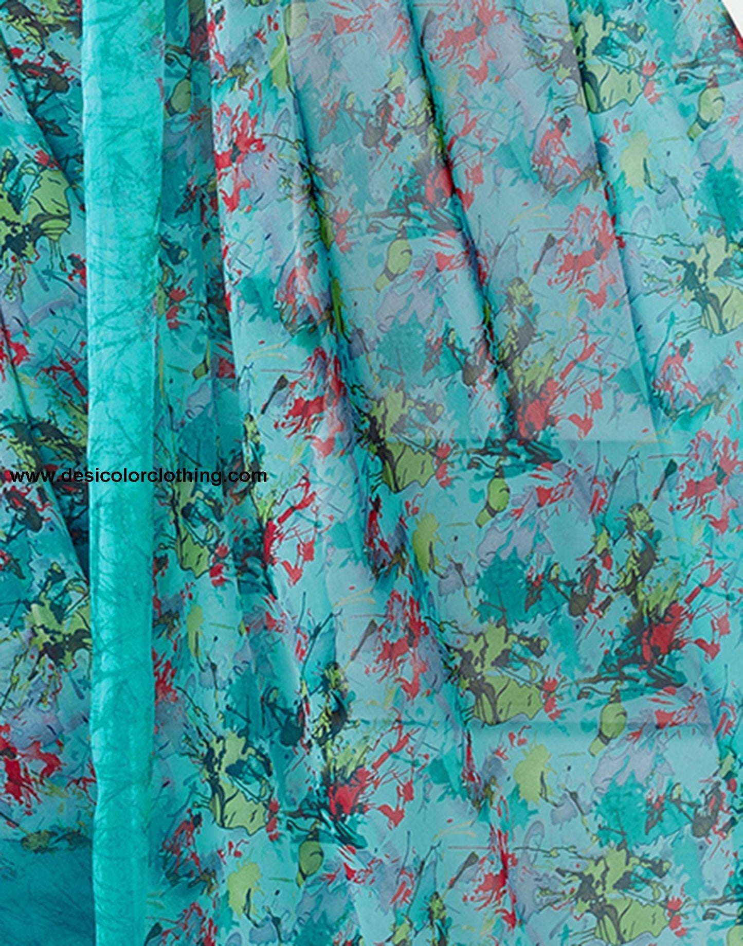 Turquoise Printed Georgette Saree