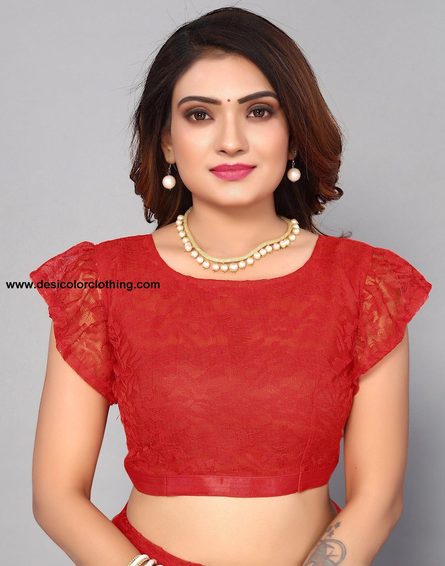Red Net Lace Saree
