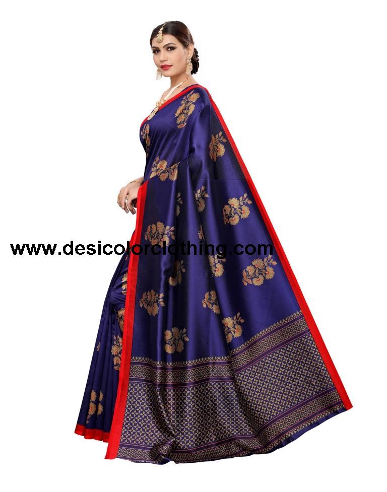 Blue Coloured Poly Silk Printed Casual saree