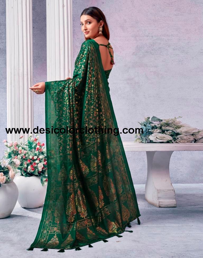 Dark Green Silk Printed Saree