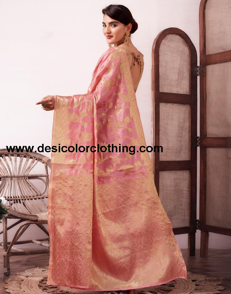Dusty Pink Organza Woven Saree