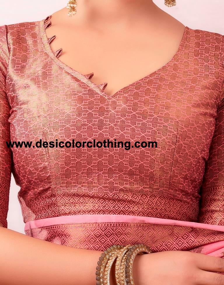 Pink Silk Plain Saree