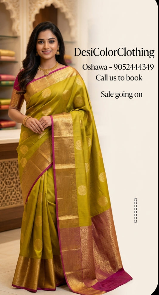 Product Image - Elegant Lite Green Kachipuram Pattu Sarees - 1
