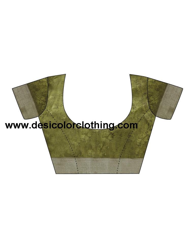 Olive Green Linen Printed Saree
