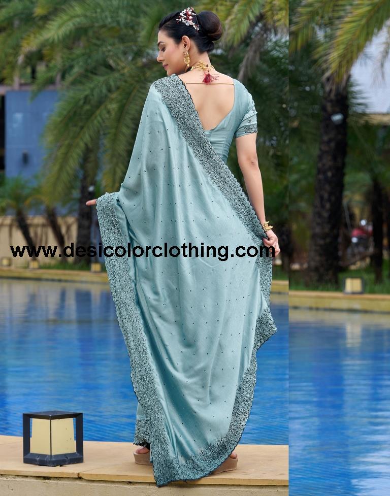 Pastel Blue Plain Silk Saree