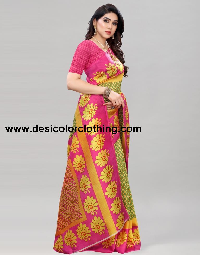 Pink Coloured Poly Silk Printed Casual saree