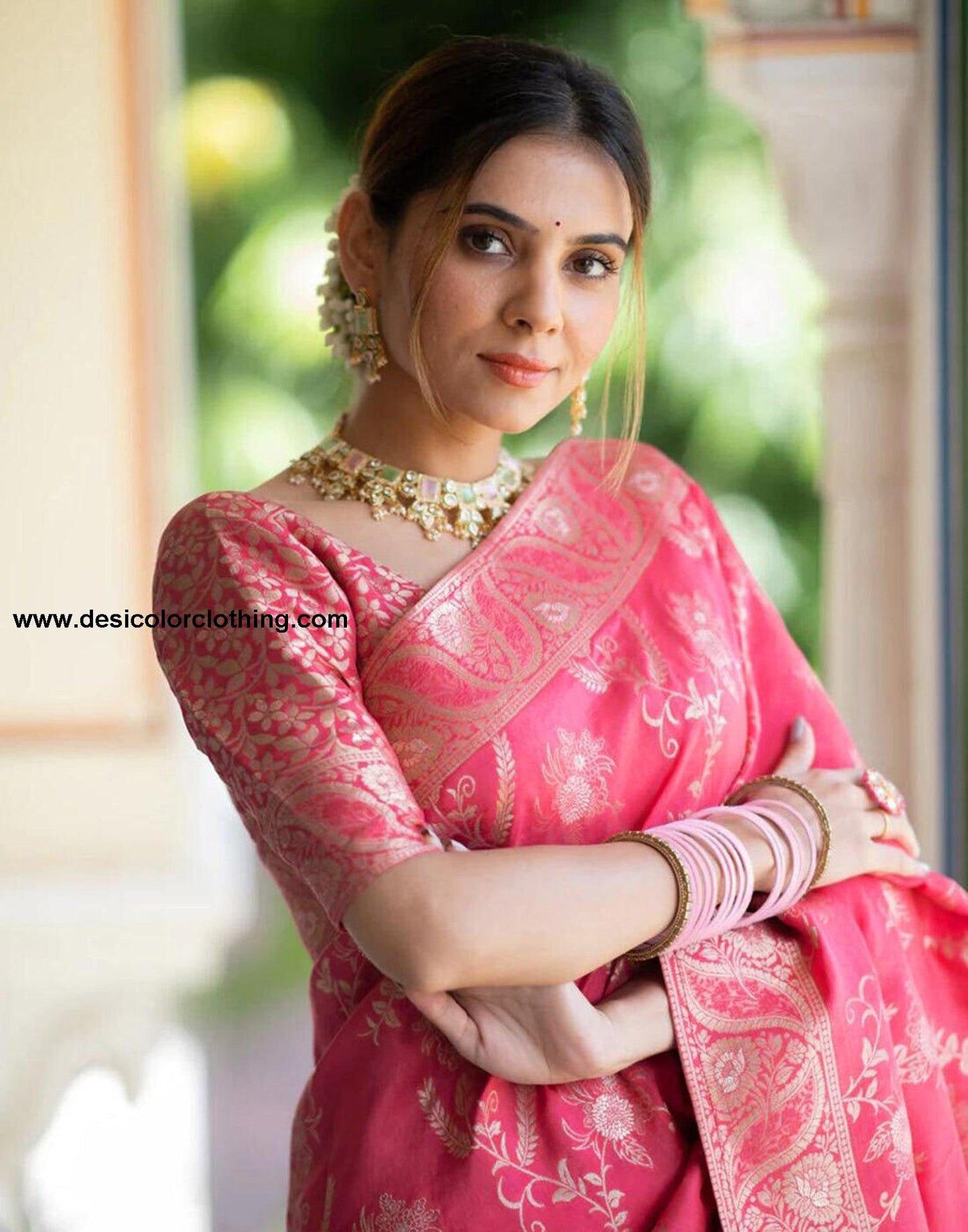 Punch Pink Silk Plain Saree