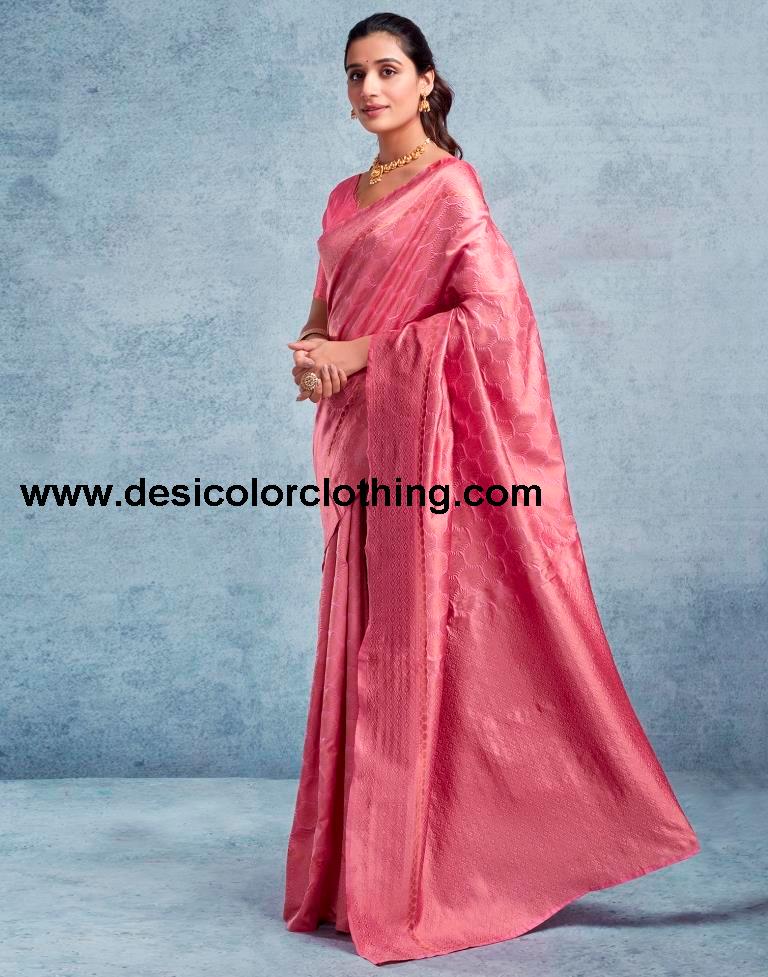 Pink Silk Plain Saree