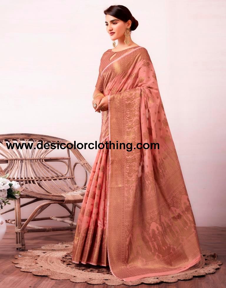 Dusty Pink Silk Plain Saree