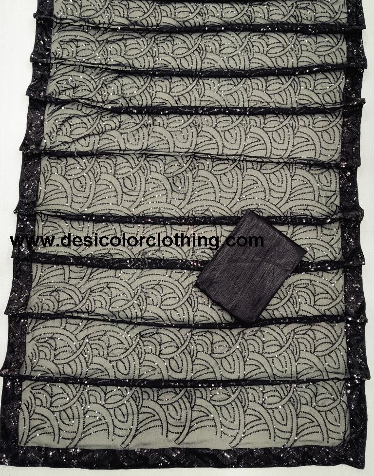 Black Plain Georgette Saree
