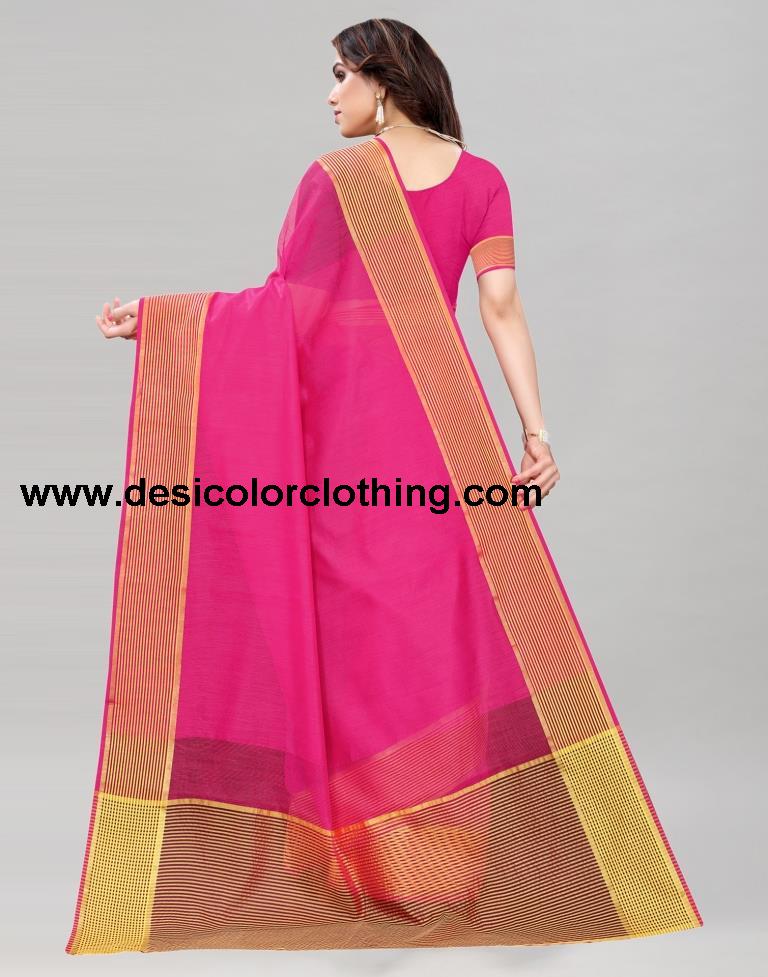 Dark Pink Coloured Poly Cotton Casual saree