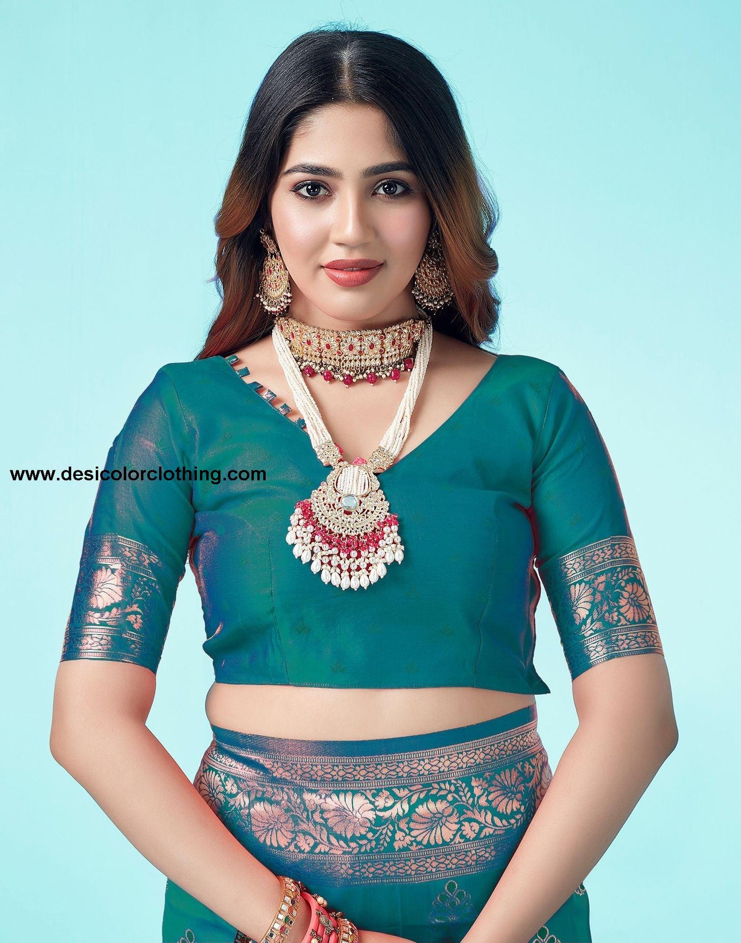 Rama Green Jacquard Silk Saree