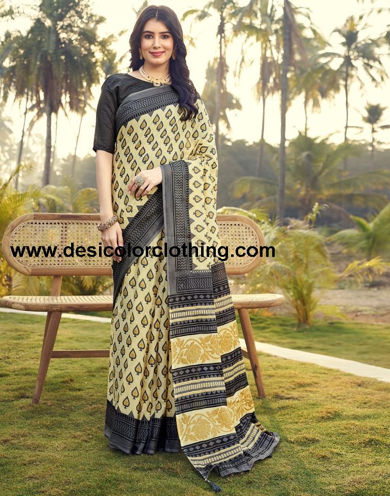 Pastel Yellow Cotton Printed Ready To Wear