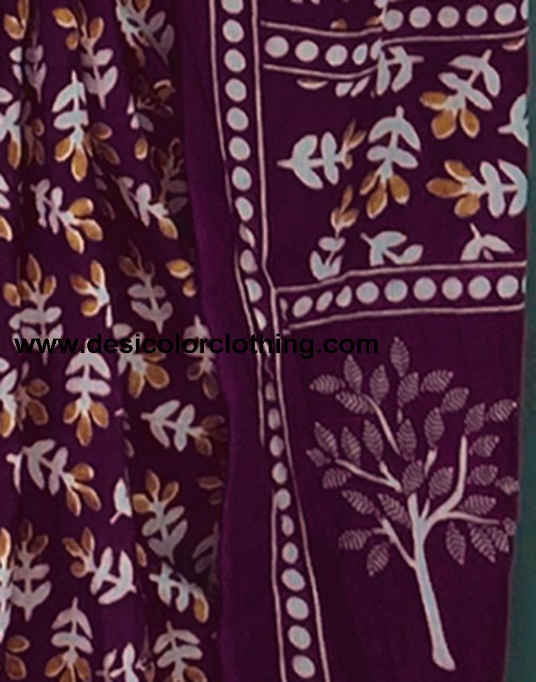 Purple Printed Cotton Saree