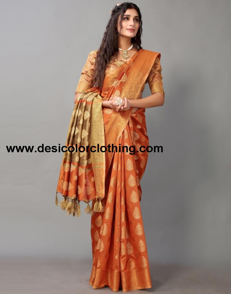 Orange Banarasi Silk Saree