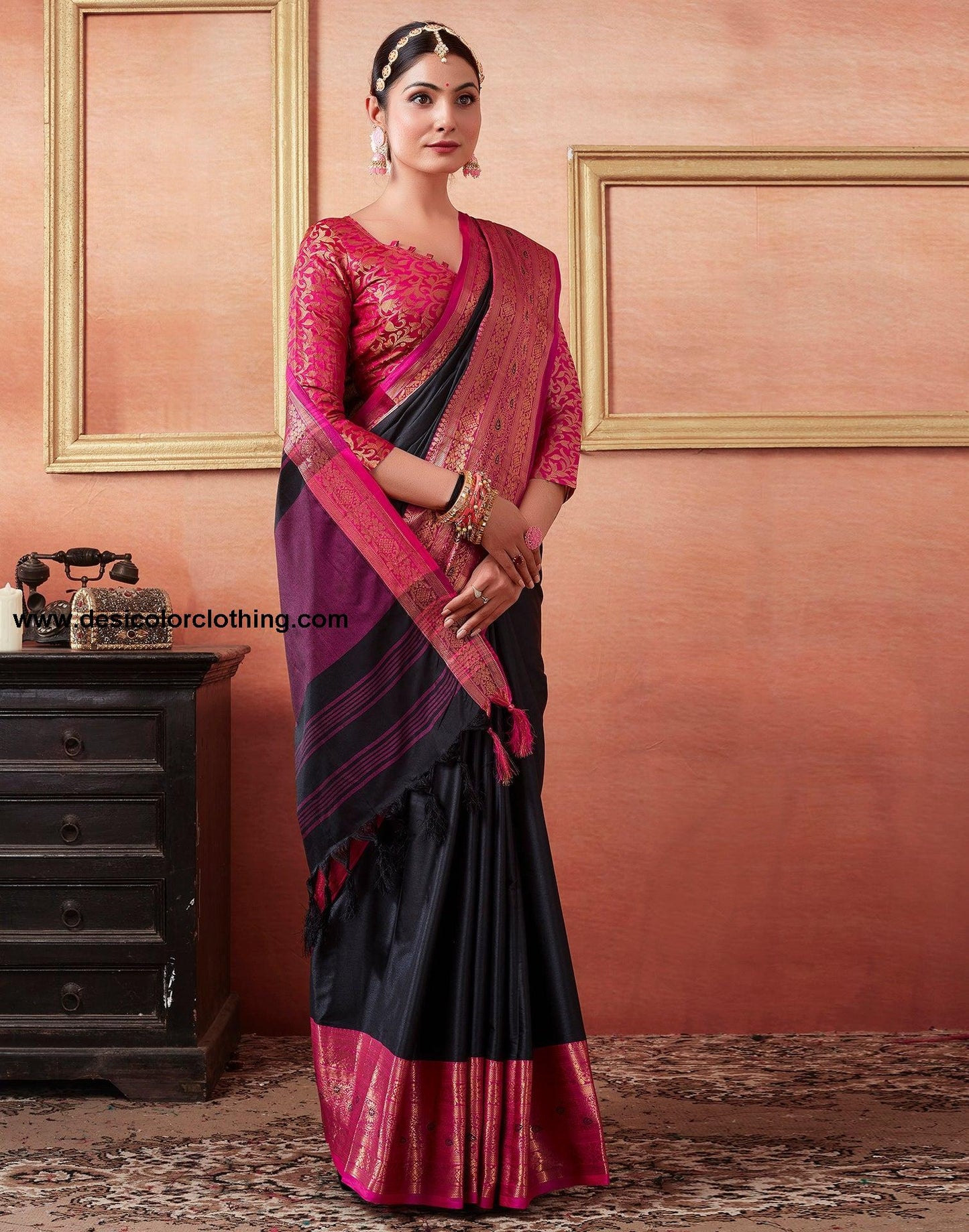 Black Silk Plain Saree