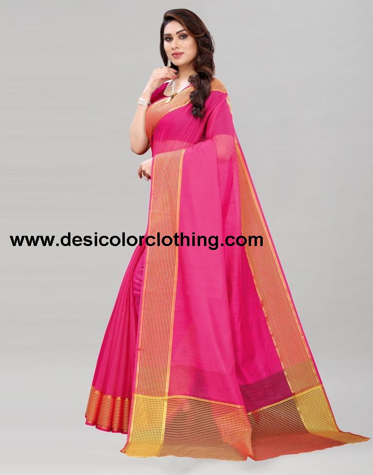 Dark Pink Coloured Poly Cotton Casual saree